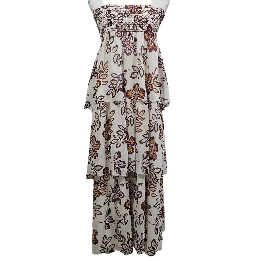 Tory Burch 100% Silk Floral Strapless Midi Dress Size S - Picture 1 of 6
